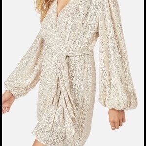 SILVER SEQUIN WRAP MINI DRESS